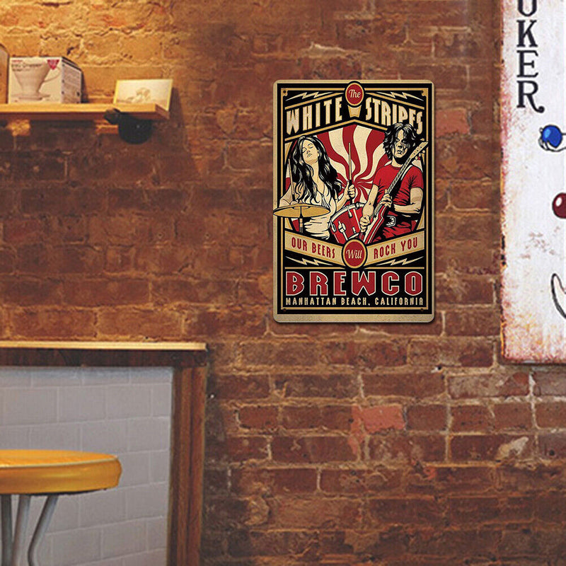 White Stripes Concert Metal Plate Tin Sign for Bar Pub Club Cafe Wall Art