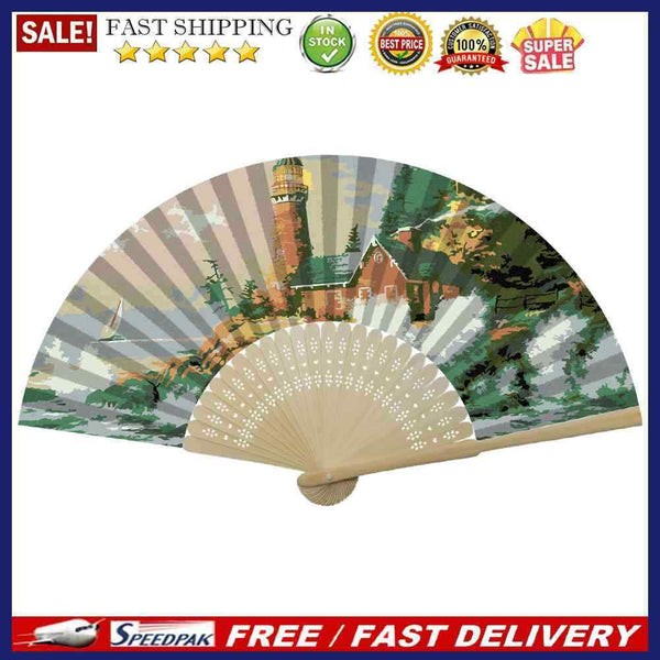 Seaside Lighthouse Oil Paint Folding Fan By Numbers DIY Digital Oil Paintin