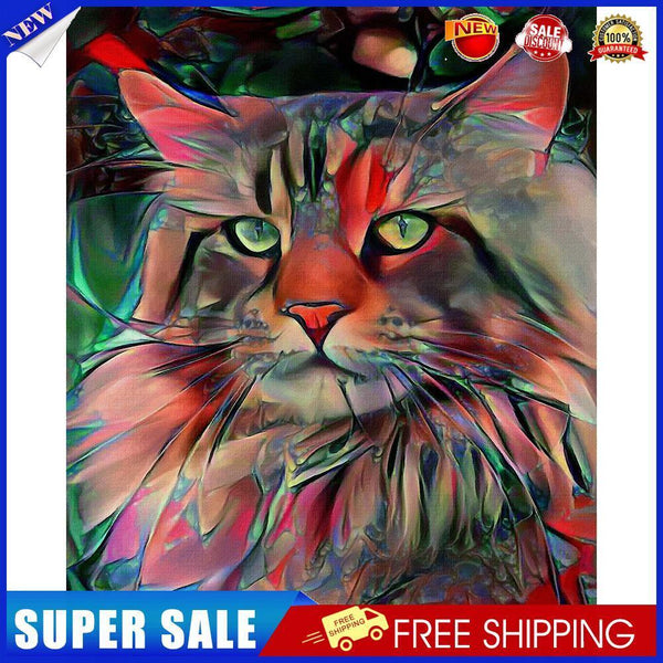 Hand Painted on Canvas DIY Red Cat Oil Paint By Numbers Drawing Kit Craft