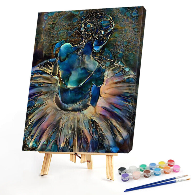 Hand Painted Blue Girl Acrylic Drawing Coloring Picture DIY Oil Paint by Numb