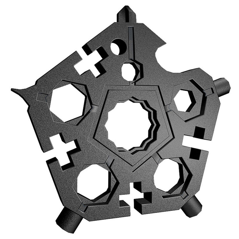 Multi-Purpose Hex Snowflake Wrench Key Ring Portable Bike Spanner (Black)