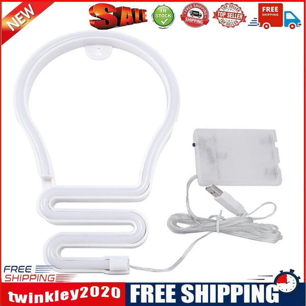 Light Bulb LED Neon Light Neon Sign Hanging Decoration Night Lamp (White)