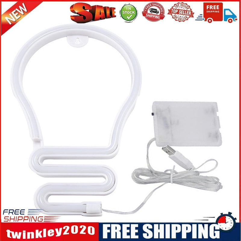 Light Bulb LED Neon Light Neon Sign Hanging Decoration Night Lamp (White)