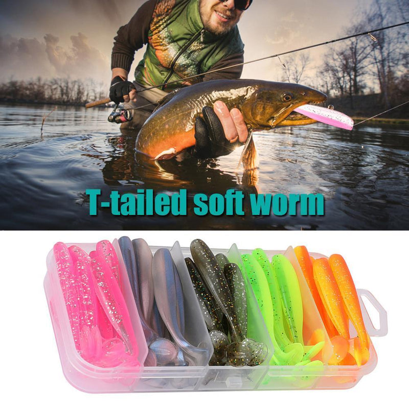 50pcs T Tail Soft Lures Artificial Fishing Bait for Freshwater (6cm 1.5G)