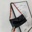 Female Leather Crossbody Chain Bag Solid Wristlet Portable Long Shoulder Handbag