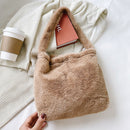 Women Plush Solid Color Handbag Large Capacity Shoulder Bag (Khaki)