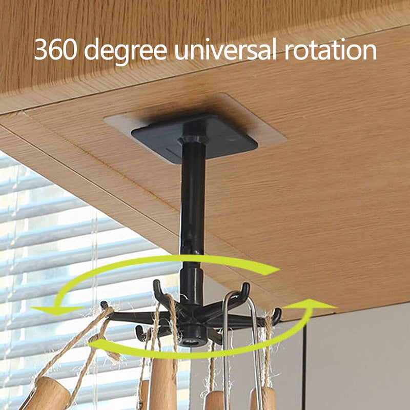 360 Degree Rotating & 180 Degree Tilt Kitchen Hook Rack 6-Claw (Black) Newly