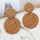 Rattan Earrings Geometric Retro Handmade Woven Straw Statement Circle Earrings