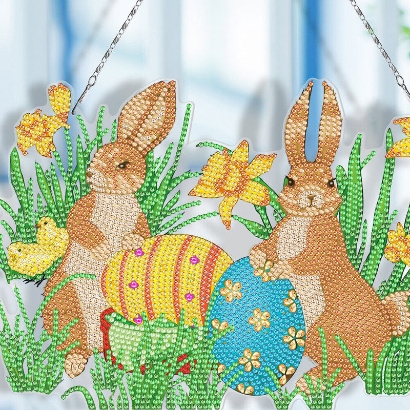 Easter Rabbit Eggs Ornament DIY Rhinestone Pendants Handcraft Hanging Decoration