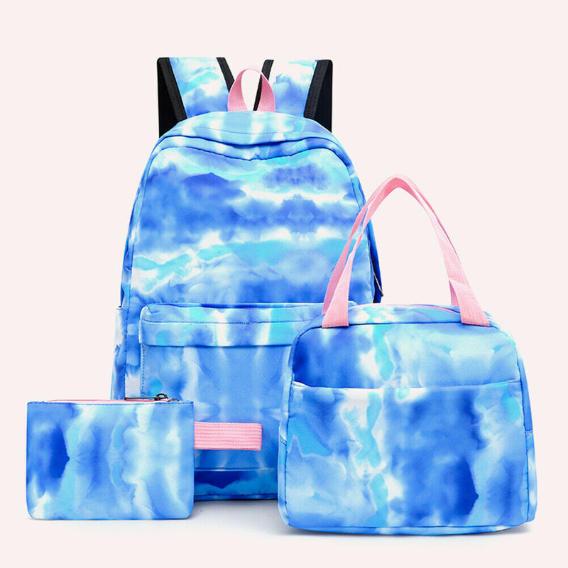 #A 3pcs Tie Dye Backpack Student Schoolbag Laptop Bookbag Insulated Lunch Box Se