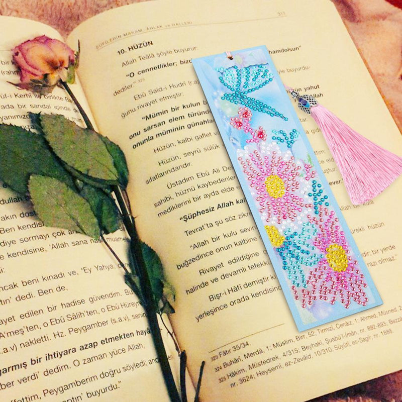 DIY Flower Special Shaped Diamond Painting Leather Tassel Bookmark Crafts Newly