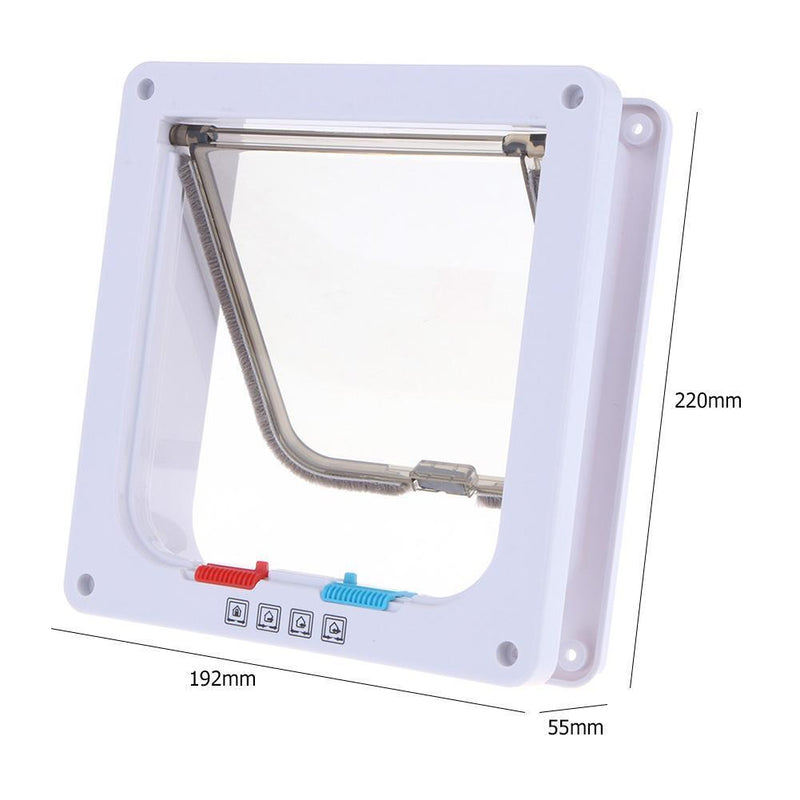 4 Way Lockable Dogs Cat Security Flap Door Kitten Puppy Pets Gate (White M)
