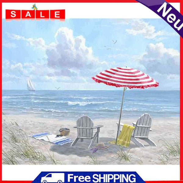 Oil Paint By Numbers Beach Scenery Frameless Picture Craft Room Decoration Kit