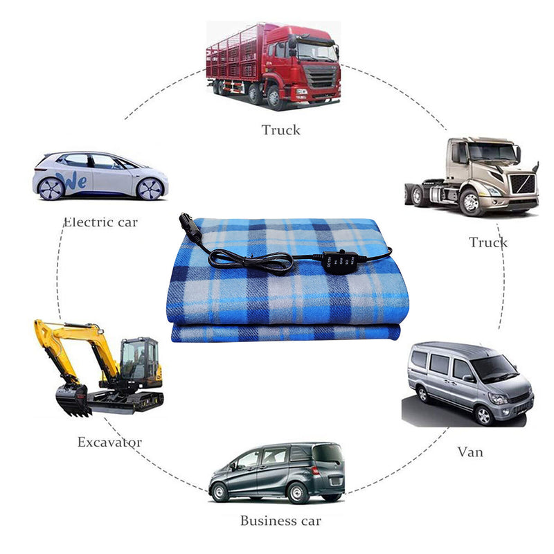 Electric Car Blanket - 12V Heated Travel Blanket - Unwashable (Blue Plaid) Newly