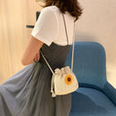 Women Straw Woven Shoulder Bag Ladies Sunflower Drawstring Small Crossbody Pouch