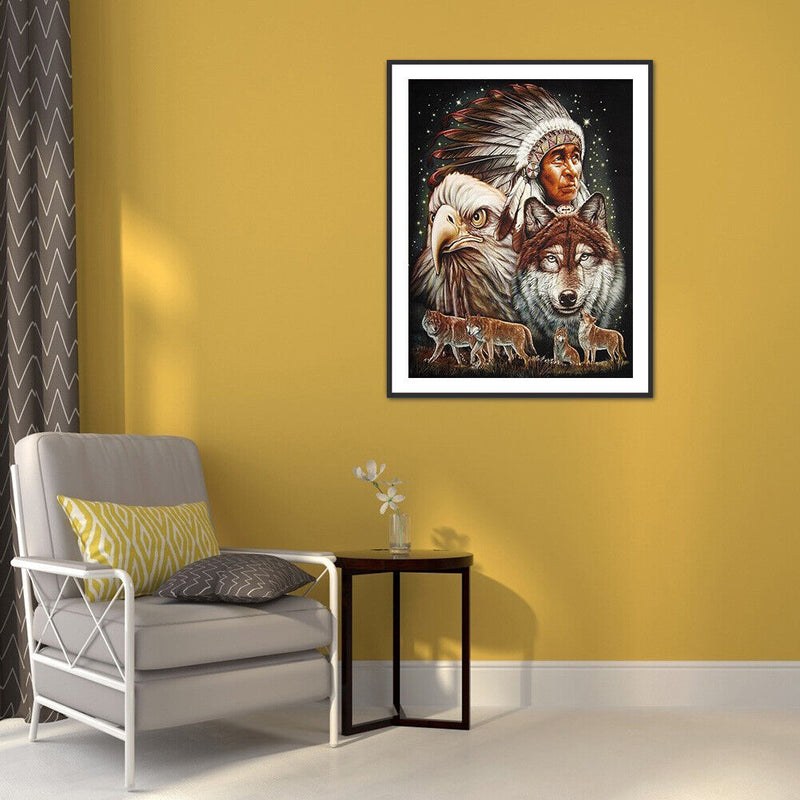 5D DIY Diamond Painting Indians Animal Full Round Drill Mosaic Picture Decor Kit