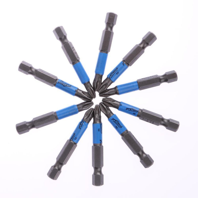 10pc Anti Slip Electric Screwdriver Bits 1/4 Hex Shank Ph2 50mm Single Side