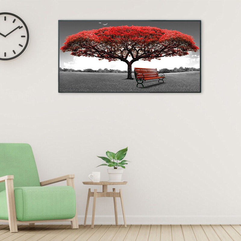 Red Tree Bench Oil Paint By Numbers Kits DIY Handpainted on Canvas Wall Pictures