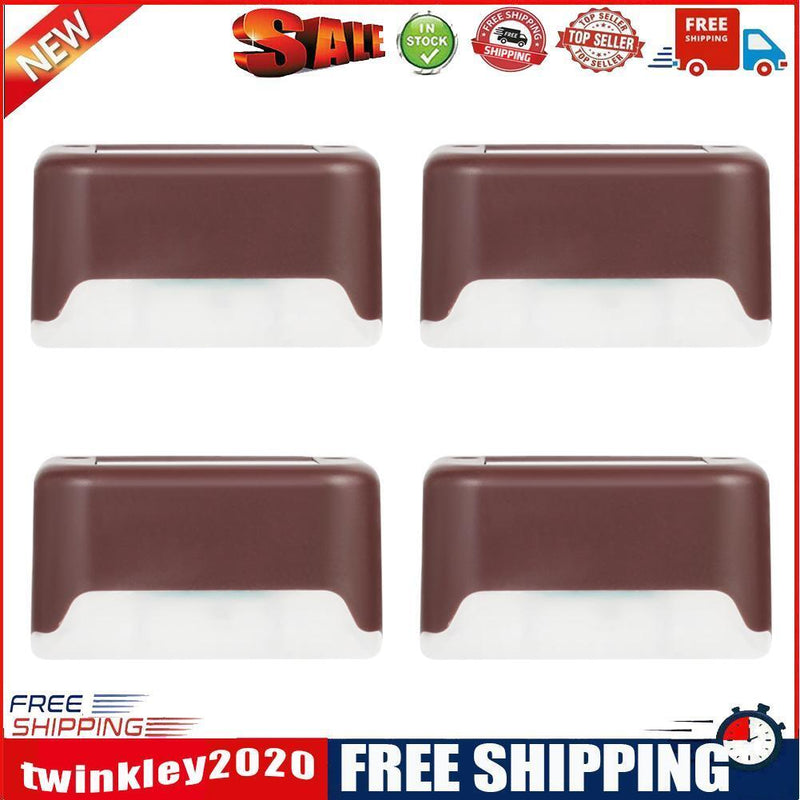 4x Solar Deck Step Wall Lights Stairs Fence Decor Lamps (Brown/White Light)