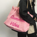 Canvas Tote Bags Embroidery Letters Women Class Daily Shopping Shoulder Handbags