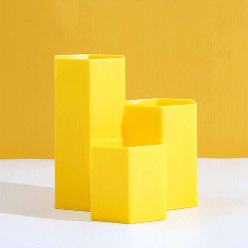 3 Lattices Makeup Brush Storage Box Cosmetics Pen Holder Organizer (Yellow)