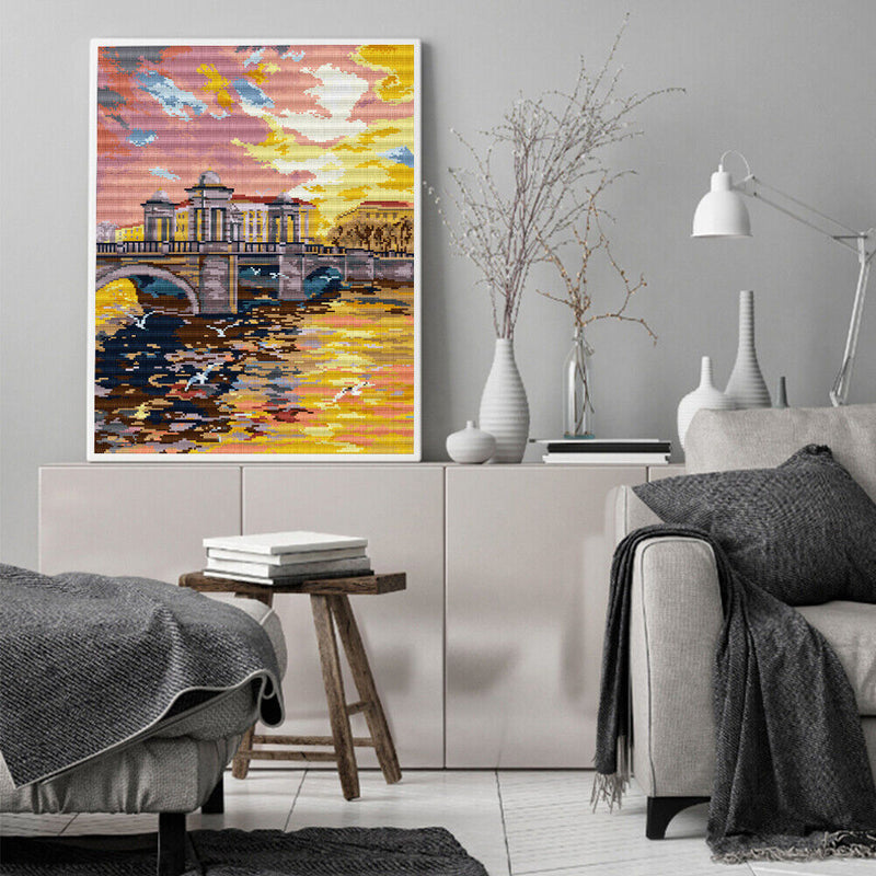 Full Cross Stitch 14CT Cotton Thread DIY Morning Glow Handmade Stamped Crafts