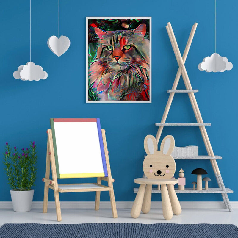 Hand Painted on Canvas DIY Red Cat Oil Paint By Numbers Drawing Kit Ornaments