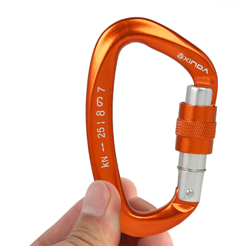 25KN D Shape Safety Lock Carabiner Outdoor Rock Climbing Buckle (Orange) Newly