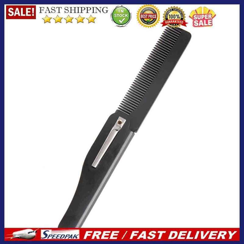 Foldable Hair Comb Women Hairdressing Men Moustache Beard Comb (Black)