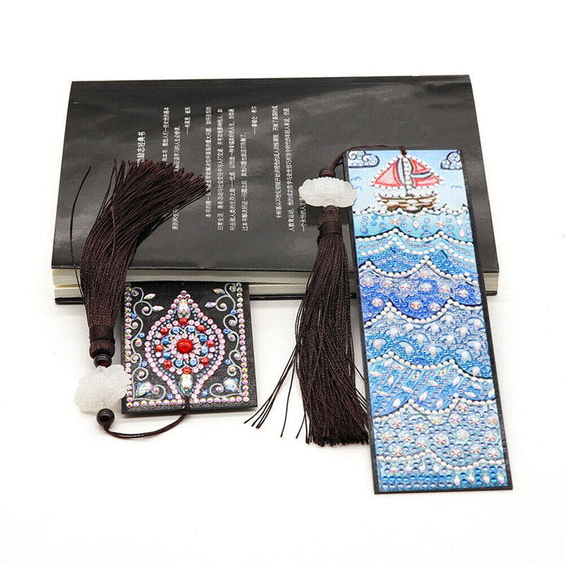 DIY Special Shape Diamond Painting Leather Bookmark Tassel Embroidery Wave Craft