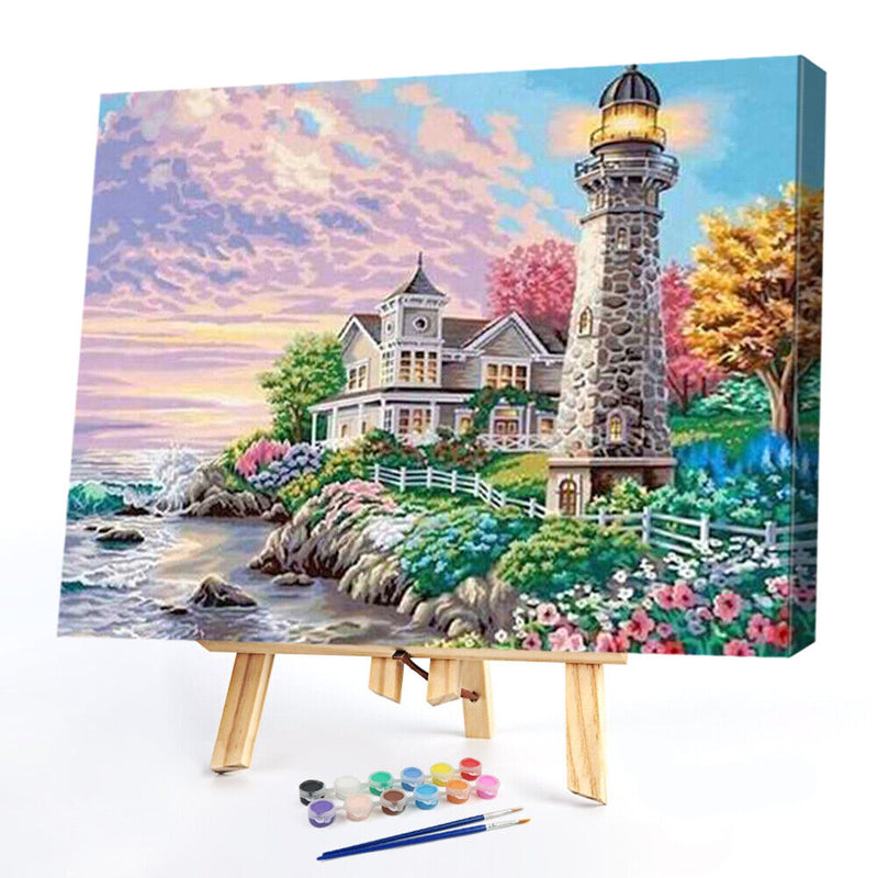 Seaside Villa Lighthouse Wall Oil Paint By Number Home Canvas Wall Poster