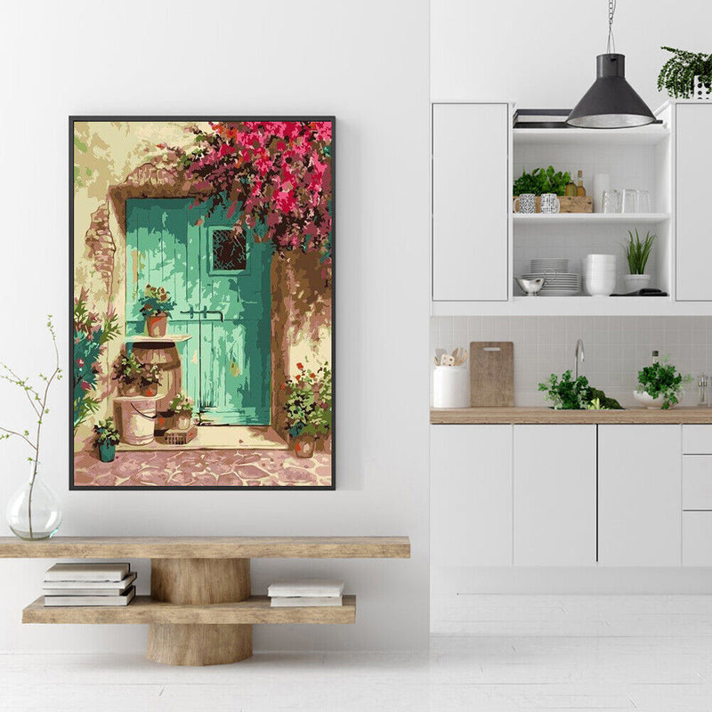 DIY Digital Oil Painting Flowers in Front of the Door No Frame Picture By Num