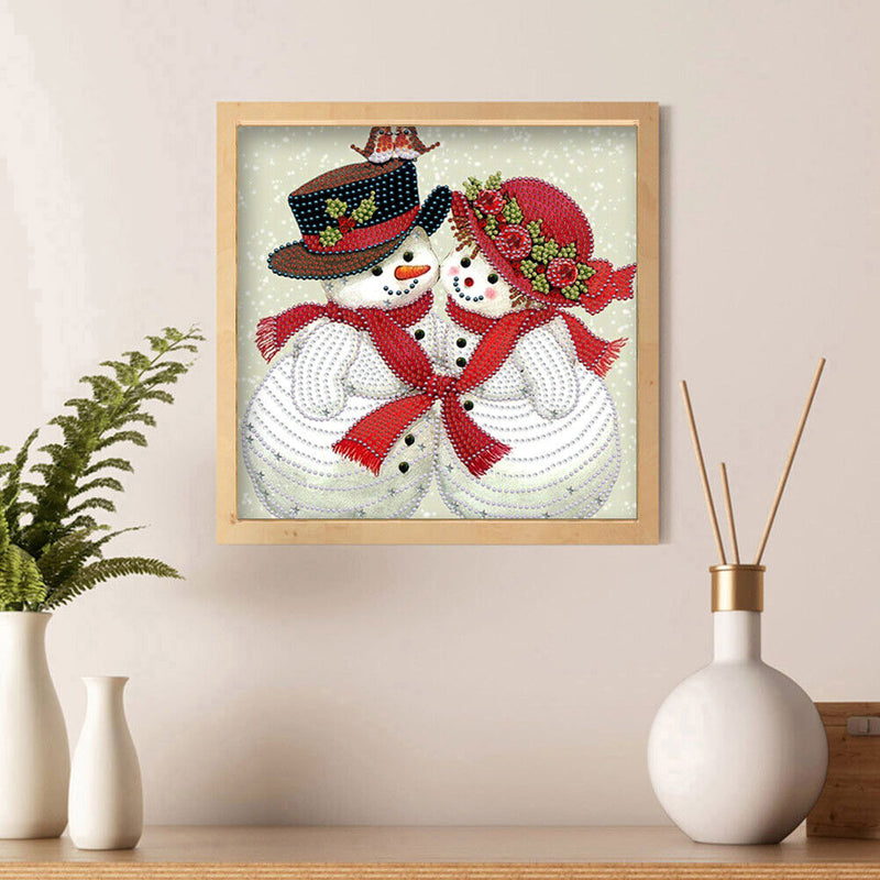 Handmade Partial Drill Snowman Couple 5D Special Shaped DIY Diamond Painting Kit