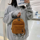 Women School Corduroy Solid Color Backpack Autumn Winter Fashion Small Rucksack