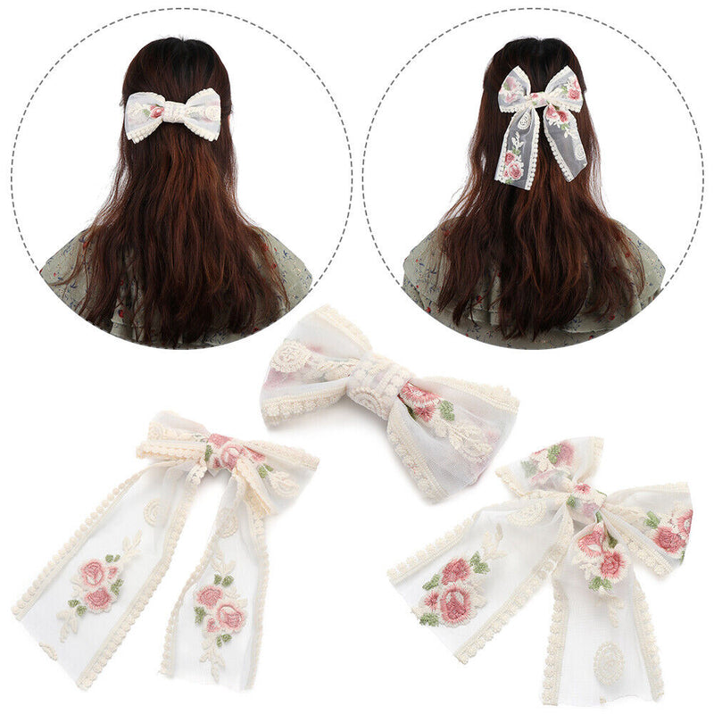 Style Sweet Hair Barrettes Ponytail Lace Hair Clips Bow Knot Hair Barrettes