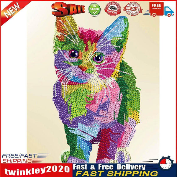 Partial Round Crystal Drill Colorful Cat Diamond Painting Draw Kit (KA301) Newly