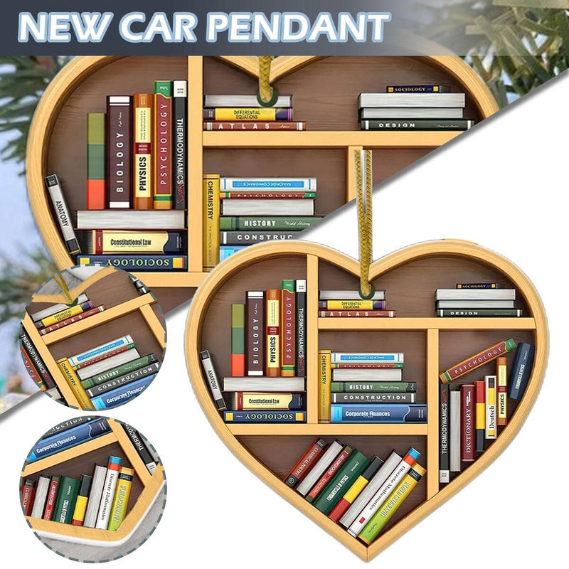 Book Lovers Heart-Shaped Bookshelf Pendant Ornament Christmas Tree Decor x 1 Pc#