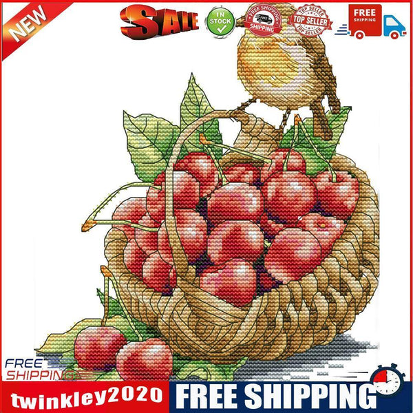 14CT Printed Partial Cross Stitch Handcraft Bird Cherry Artwork Wall Decor