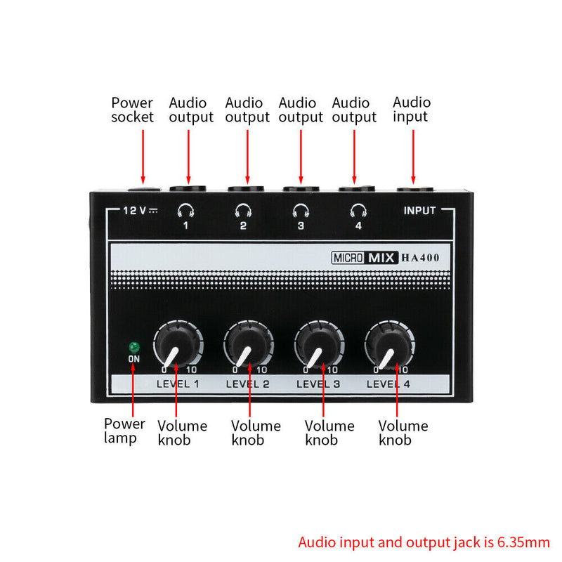 Ultra-Compact 4 Output 1 Input Amp 4 Channels Audio Stereo Headphone Amplifier