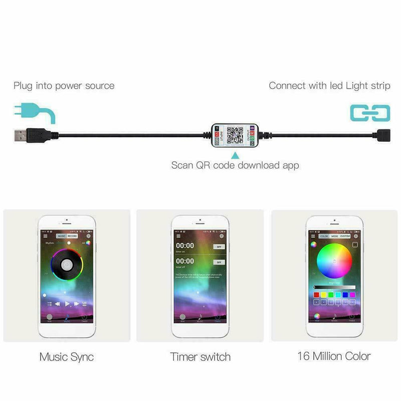 Mini USB Bluetooth/Wifi RGB LED Controller Remote 5V 5050 Light Strip 2Q6W A4Y9
