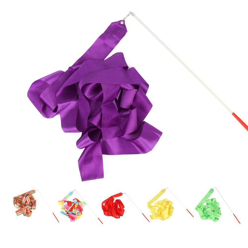 2m Gym Dance Ribbons Training Rainbow Stick Art Ballet Streamer for Kid (Satin)