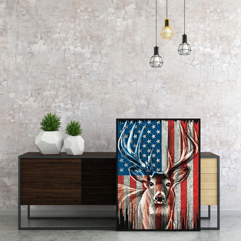 Oil Paint By Numbers Deer National Flag Frameless Picture Craft Kit for Home