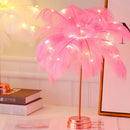 Remote Control Feather Tree Lights Bedside Bedroom Decor Table Lamp (Pink) Newly