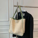 Beach Straw Shoulder Bags Women Large Leather Tote Shopping Handbag (Green)