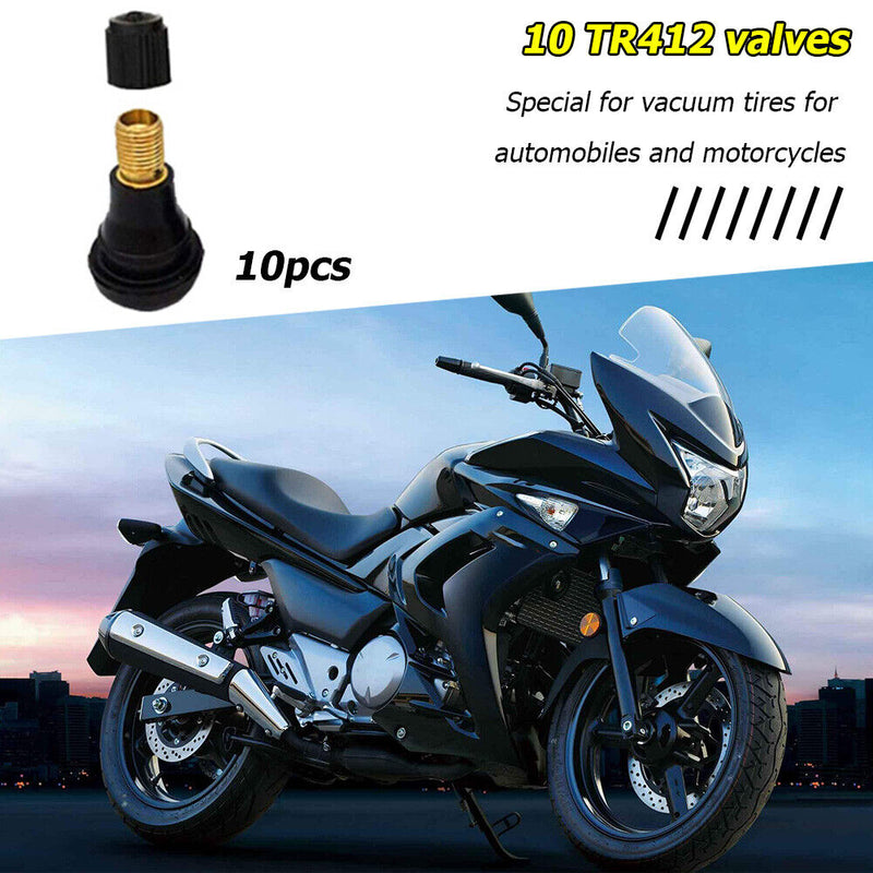 10pcs TR412 Tubeless Tire Valves Snap-in Rubber Valve Stems for Car Motorcy