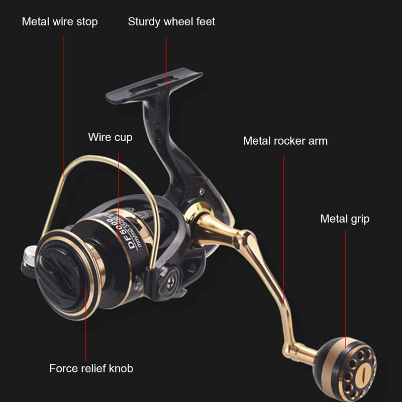 #A DF1000-DF6000 Series Spinning Fishing Reel 13+1 BBs Metal Line Cup Fishing Wh