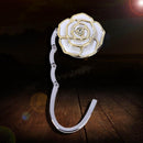 Portable Folding Table Bag Hook Hanger Holder Rose Rhinestone Decor(Ivory)