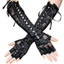 Fingerless Ritual Dance Long Silk Ribbon Lace Gloves Gothic Gloves Punk Mittens