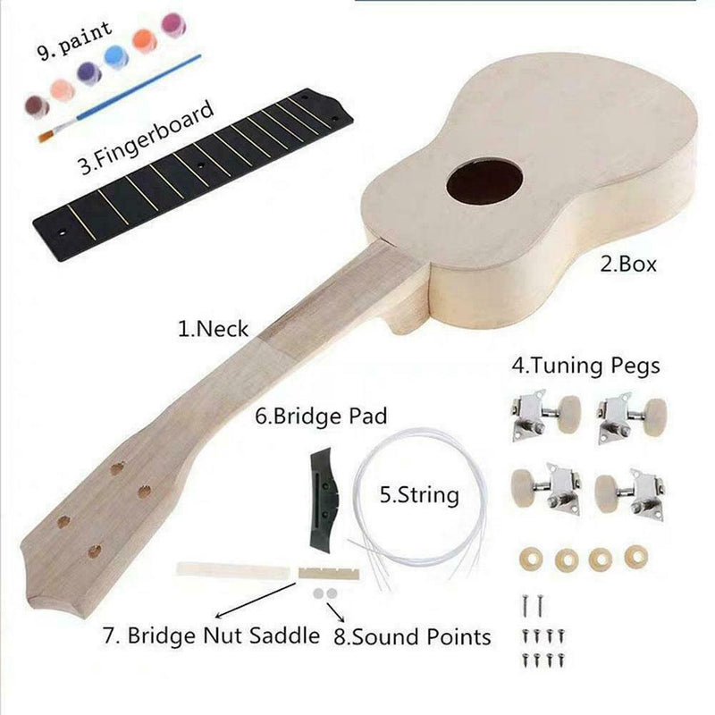 1 Set Ukulele Handmade Assembling Wooden Musical Instrument Material NICE H7V4
