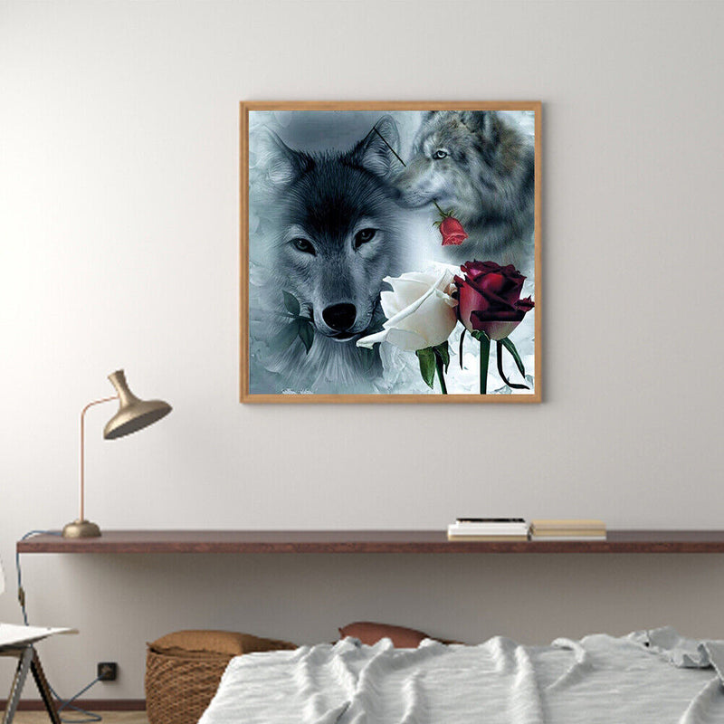 5D DIY Wolf Rose Full Round Diamond Painting Mosaic Picture Wall Rhinestone Kit
